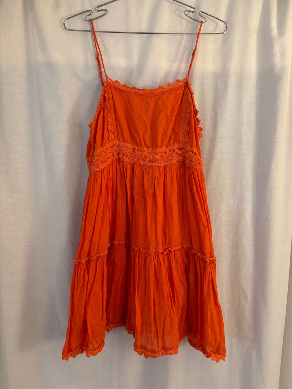 Urban Outfitters Bright Orange Spaghetti-Strap Tiered Mini Dress